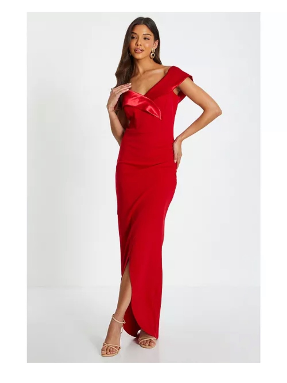 QUIZ
Women's Scuba Crepe & Satin Bardot Wrap Maxi Dress